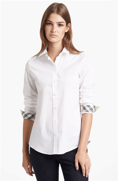 burberry women's white button down shirt|burberry check button up shirt.